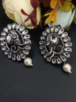 Oxidised Elephant Design Stud Earrings
