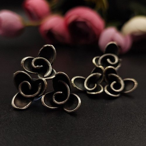 Replica Oxidised Flower Stud Bird Earrings - Image 2
