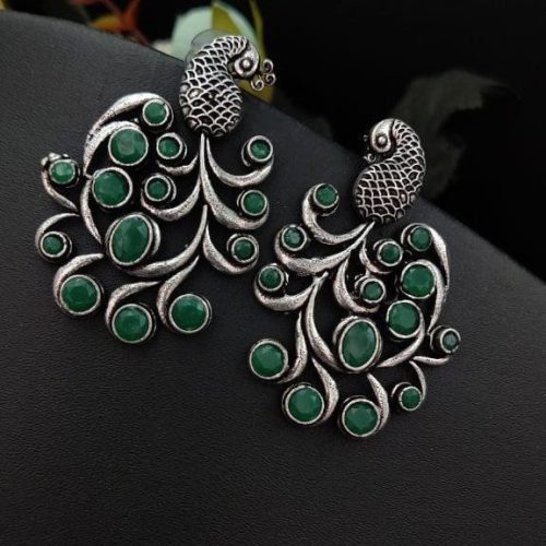 Premium Quality Oxidised Peacock Stone Stud Earrings - Image 28