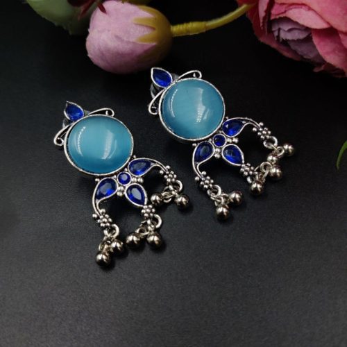 Oxidised Monalisa Stone Stud Earrings - Image 2