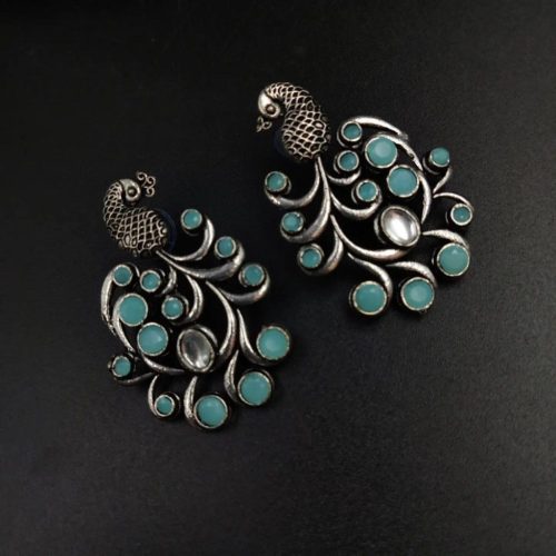 Premium Quality Oxidised Peacock Stone Stud Earrings - Image 24