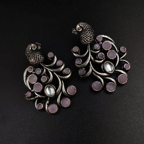 Premium Quality Oxidised Peacock Stone Stud Earrings