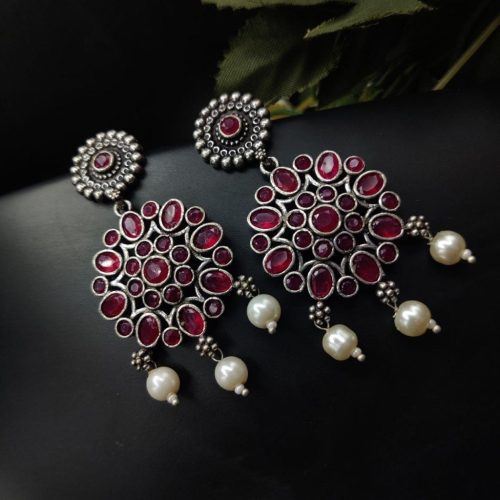 Oxidised Round Shape Daily Wear Earrings - Image 3