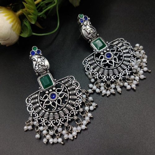 Light Weight Peacock Stud Chandbali Earrings - Image 2