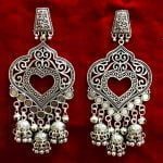 Stylish Plain Oxidised Long Earrings with 3 Jhumkies
