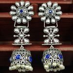 Designer Flower Stud Jhumka Earrings - "Blue"