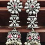 Designer Flower Stud Jhumka Earrings - "Pink"