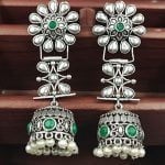 Designer Flower Stud Jhumka Earrings - "Green"