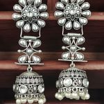 Designer Flower Stud Jhumka Earrings - "White"