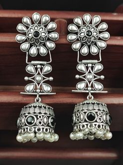 Designer Flower Stud Jhumka Earrings