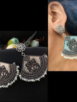 Silver Plated Oxidised Lord Ganesha Earrings