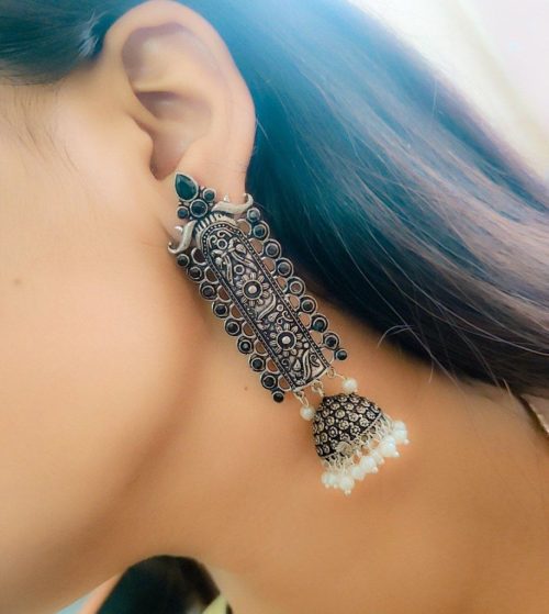 Traditional Temple Style Oxidised Jhumka Earrings