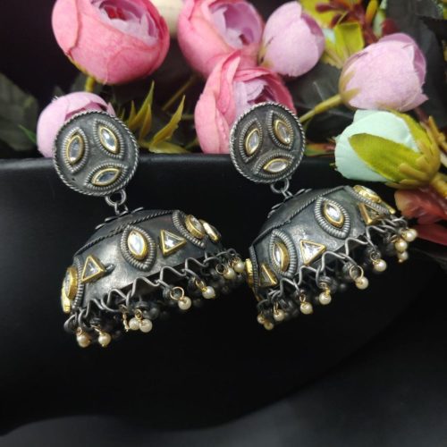 Light Weight Jambo Oxidised Black Polish Jhumka Earrings