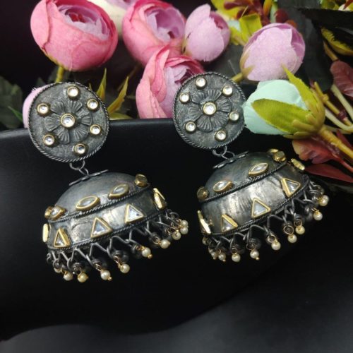 Jambo Size Oxidised Black Polish Jhumka Earrings