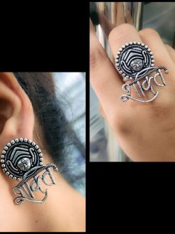 Oxidised Shakti Stud Earrings With Rings Combo Set