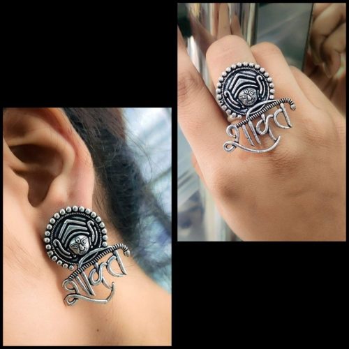 Oxidised Shakti Stud Earrings With Rings Combo Set