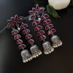 Designer Double Layer Jhumka Oxidised Leaf Earrings