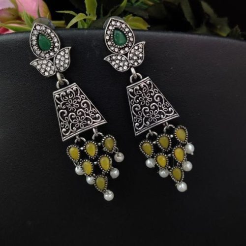 Oxidised AD Work Stud Dangler Earring - Image 6