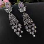Oxidised AD Work Stud Dangler Earring