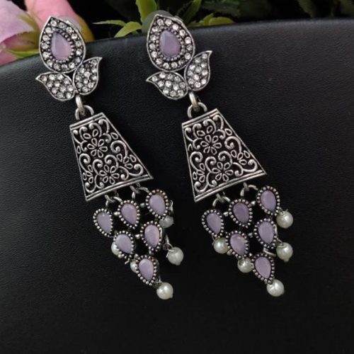 Oxidised AD Work Stud Dangler Earring