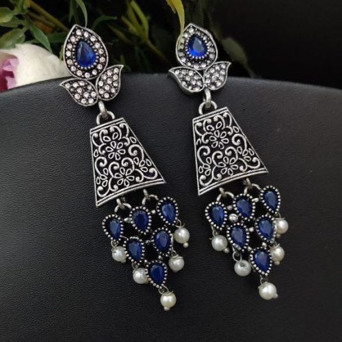 Oxidised AD Work Stud Dangler Earring - Image 2