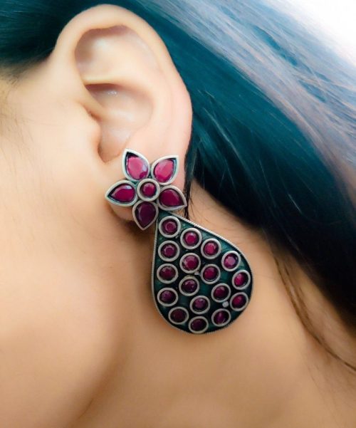 Silver replica Pineapple Stud Earrings with Stone Work