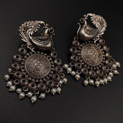 Silver replica Peacock Earrrings For Girls - Image 2