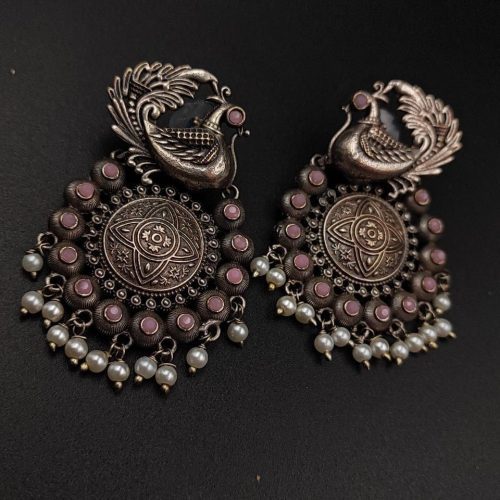 Silver replica Peacock Earrrings For Girls
