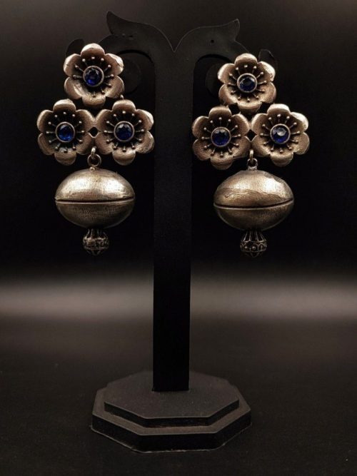Silver replica Flower Stud Along With Half Jhumka Design - Image 8