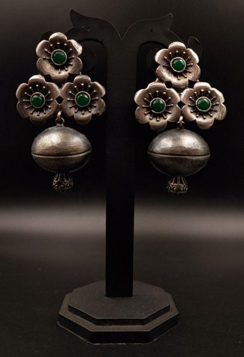 Silver replica Flower Stud Along With Half Jhumka Design - Image 7