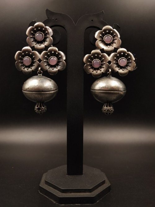 Silver replica Flower Stud Along With Half Jhumka Design - Image 6