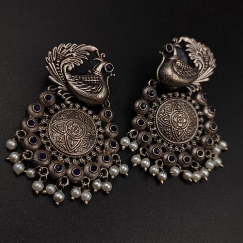 Silver replica Peacock Earrrings For Girls - Image 5