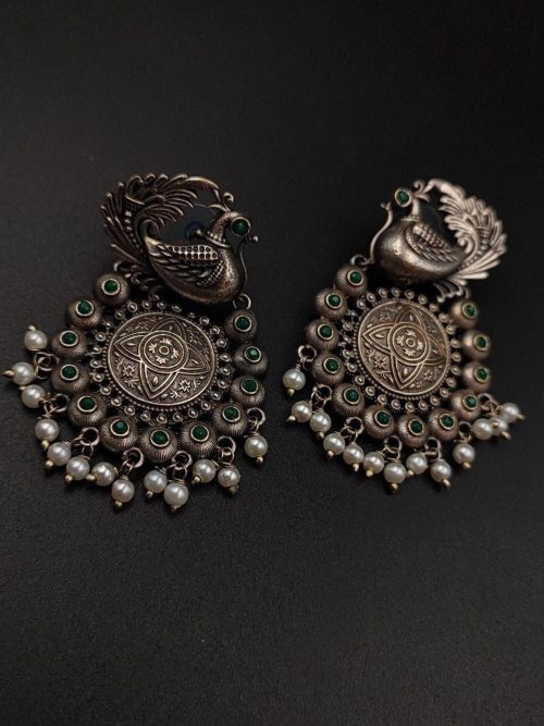 Silver replica Peacock Earrrings For Girls - Image 4