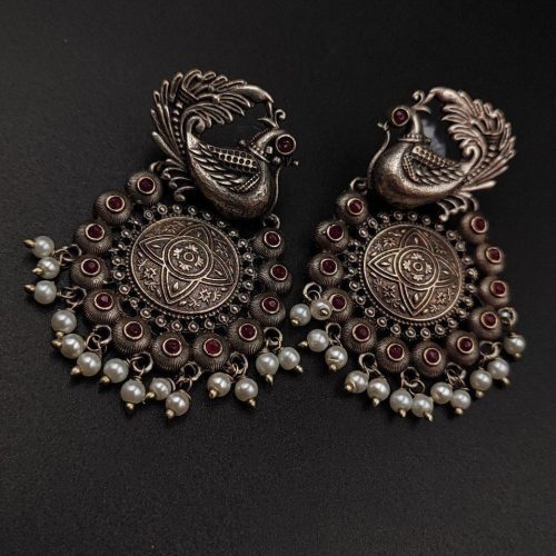 Silver replica Peacock Earrrings For Girls - Image 3