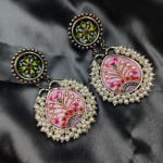 Antique Indian Art Hand-Painted Oxidised Handmade Earrings - "Baby Pink"