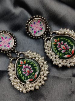 Antique Indian Art Hand-Painted Oxidised Handmade Earrings