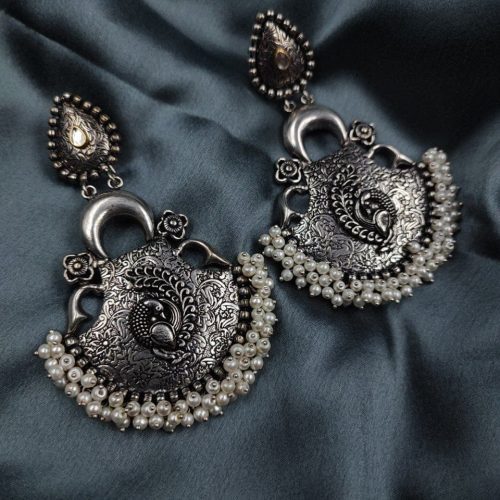 Silver Peacock Pure Handmade Oxidised Earrings