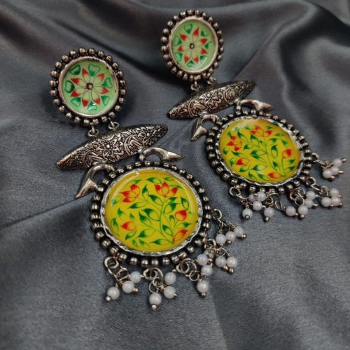 Tanjor Art Hand-Painted Oxidised Handmade Dangler Earrings - Image 20