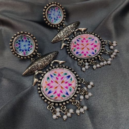 Tanjor Art Hand-Painted Oxidised Handmade Dangler Earrings - Image 6
