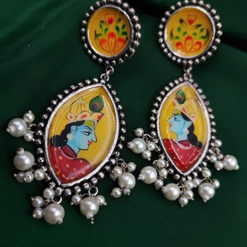 Tanjor Hand-Painted Oxidised Handmade Stud Earrings - Image 9