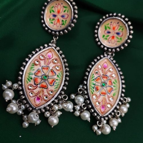 Tanjor Hand-Painted Oxidised Handmade Stud Earrings - Image 8