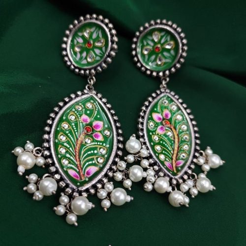 Tanjor Hand-Painted Oxidised Handmade Stud Earrings - Image 7