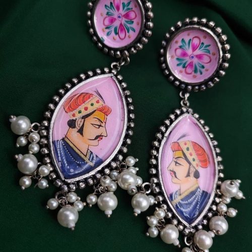 Tanjor Hand-Painted Oxidised Handmade Stud Earrings - Image 6