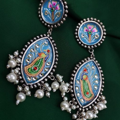 Tanjor Hand-Painted Oxidised Handmade Stud Earrings - Image 5