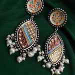 Tanjor Hand-Painted Oxidised Handmade Stud Earrings