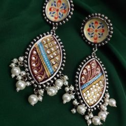 Tanjor Hand-Painted Oxidised Handmade Stud Earrings