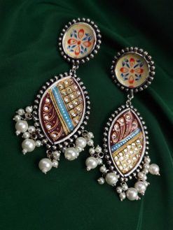 Tanjor Hand-Painted Oxidised Handmade Stud Earrings