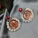 Hand-Painted Oxidised Handmade Monalisa Stone Work Earrings