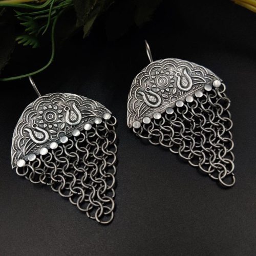 Silver Replica Handmade Oxidised Chain Earrings