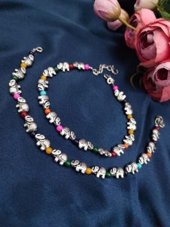 Oxdised Elephant Beads Anklets - Adjustable Size Anklet